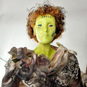 Haunted Scary Witch Girl Porcelain Doll Spooky Green Artist Signed Numbered 25"